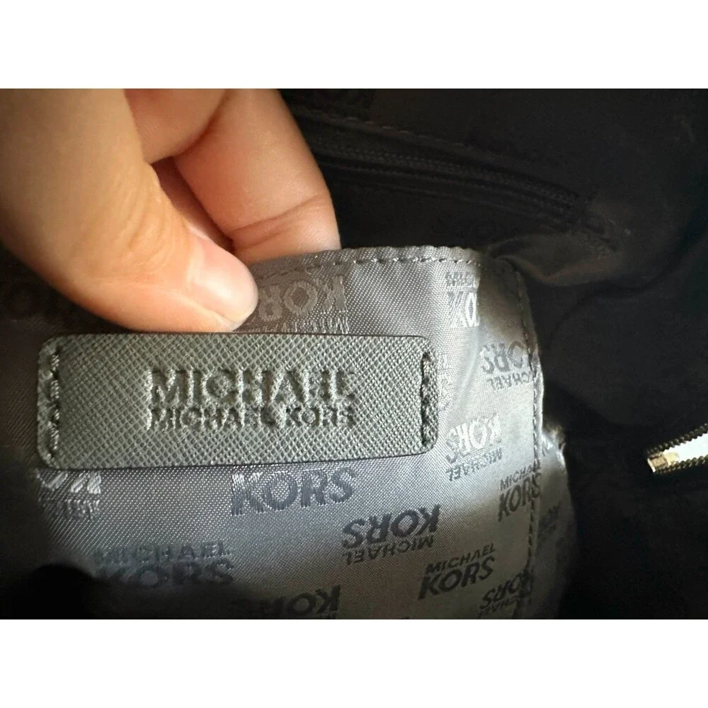 Michael Kors Saffiano Large Dome Satchel Purse Gray Crossbody Detachable Strap